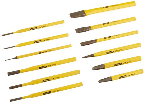 Stanley 16-299 12 Piece Pin Punches And Cold Chisel Set (Yellow And Black)